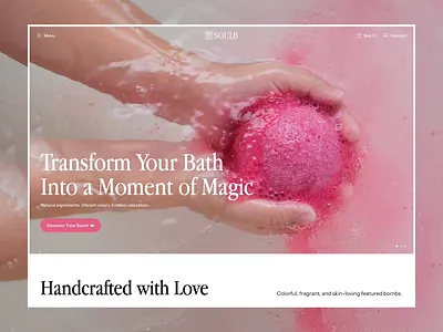 🌷SOULB • E-Commerce Bath Bomb Landing Page animation bath bath bombs calming e commerce feature girly landing page membership online buying online shop pink relaxation shop testimonial ui ux website