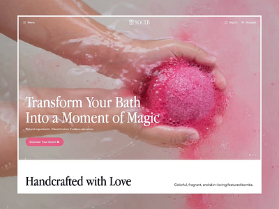 🌷SOULB • E-Commerce Bath Bomb Landing Page animation bath bath bombs calming e commerce feature girly landing page membership online buying online shop pink relaxation shop testimonial ui ux website