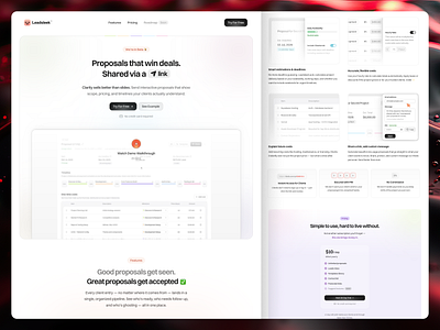 Leadsleek (beta) - Proposals that win deals. bento beta calculator editor estimation figma hero landing landing page milestones minimal pricing proposal quote templates video web design website