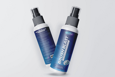 Sanitizing Spray Label Design blue bottle branding clean creative design label lines modern print professional sanitiser sanitizing spray toothbrush vibrant