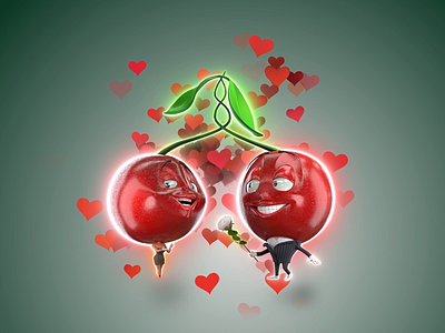 Cartoon of cute cherries characters design, Cherry icon illustration