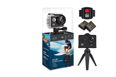 Action Camera Box Design action amazon box branding camera clean creative design elegant equipment graphic design label lively modern packaging print professional sport surfing tourist