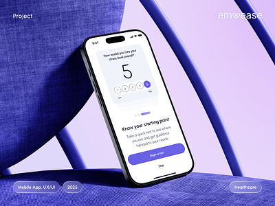 🌿 Wellness Product Design | Mobile App EmoEase app design design digital edtech education healthcare icon interface mental health minimal mobile app onboarding product design purple test typography ui ux vector wellness