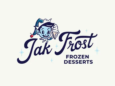 Jak Frost Frozen Desserts - Main Logo branding graphic design ice cream illustration logo retro script