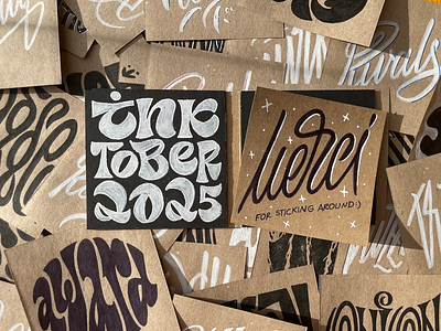 Inktober 2025 calligraphy craft paper gift card greeting card handdrawn inktober lettering paper sketchbook thank you card typography