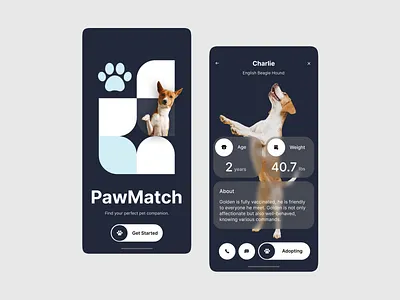 PawMatch – Pet Adoption App animals app app animals dogs graphic design mobile ui uiux ux