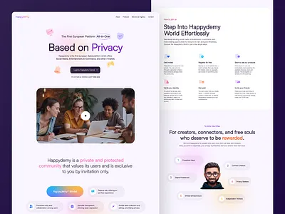 Happydemy Landing artocea clean ui community design studio interaction design landing page minimal design product design social media ui ui design uiux user experience user interface ux ux design visual design web design