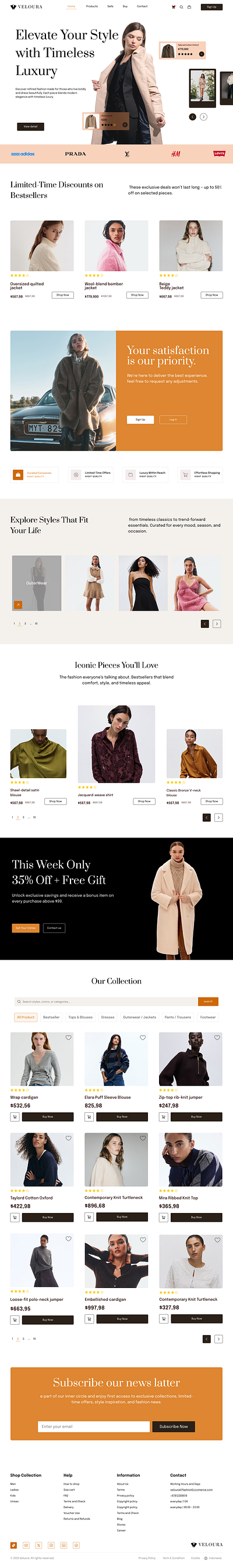 Veloura Ecommerce Apparel Landing page ui design design ecommerce figma landing page modern website product page single product page ui ux web design web dsign web ui