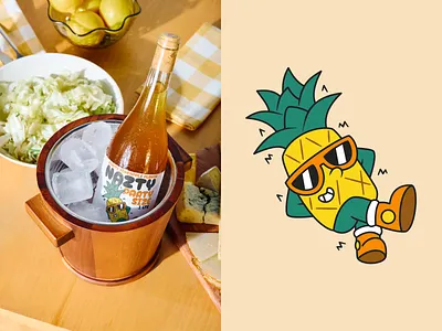Pineapple Mascot & Packaging 🍍🧃 beverage bottle branding bucket can cool design drink fruit glasses illustration logo mascot mockup packaging pineapple retro soda vector yellow