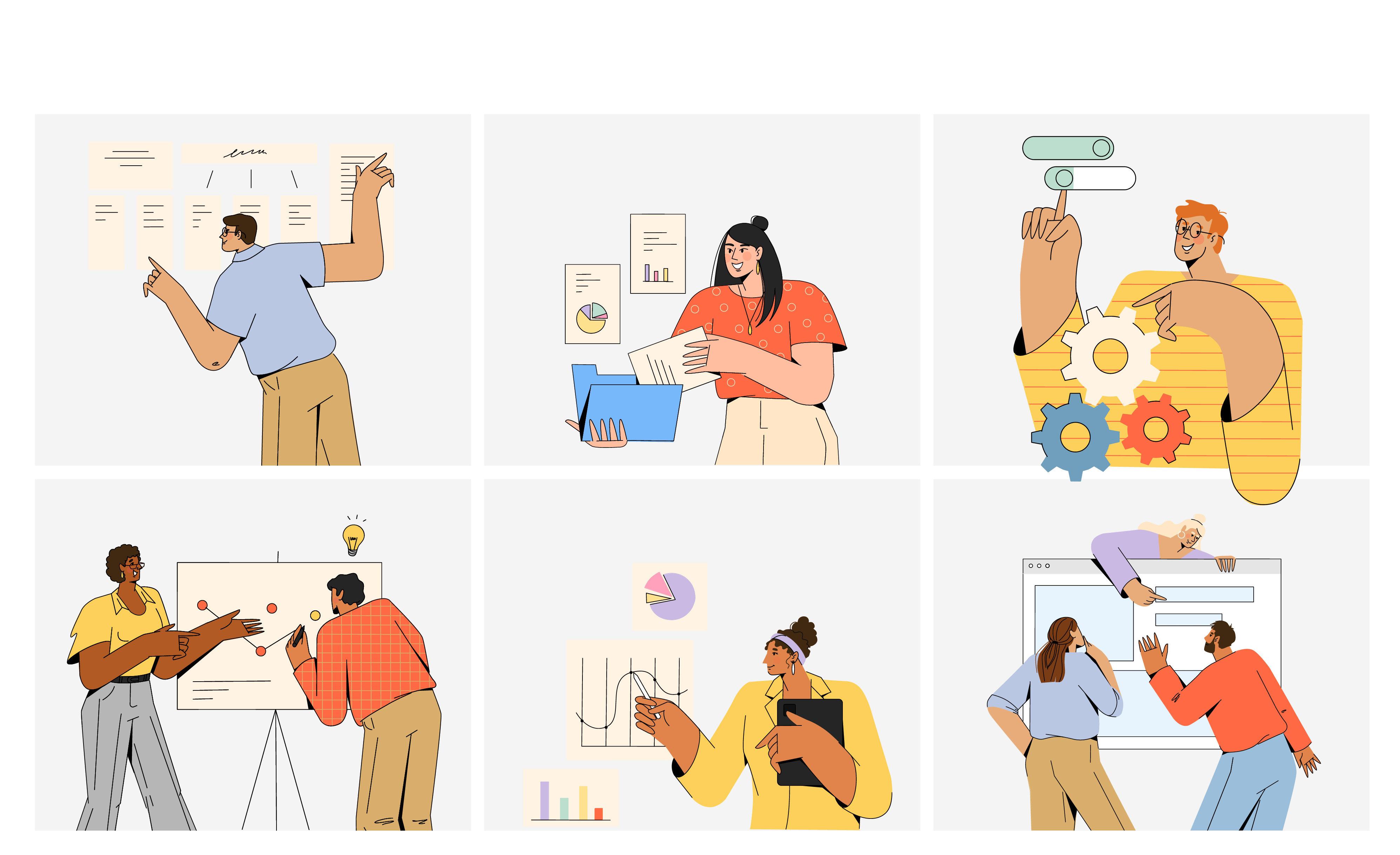 Office work character design graphic design idea illustration officce statistics ui vector work