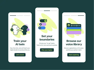 Voxly AI app illustrations ai ai app ai illustration ai voiceover app illustration design digital art digital illustration illustration illustrator onboarding illustration ui vector vector illustration voice voice recording voiceover