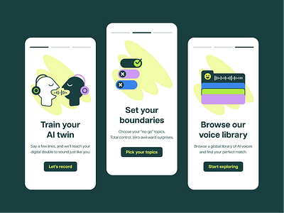 Voxly AI app illustrations ai ai app ai illustration ai voiceover app illustration design digital art digital illustration illustration illustrator onboarding illustration ui vector vector illustration voice voice recording voiceover