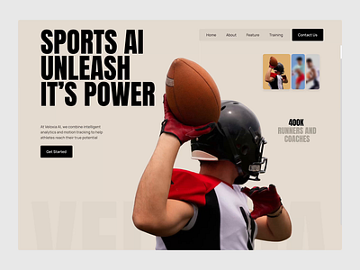 VeloxiaAI - Sports Analytics Landing Page Design ai animation athletic design hero section landing page design modern product design sports sports web design sports landing page ui ux web web design web ui web uiux website website design