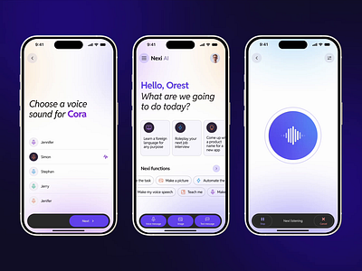 AI Assistant Mobile App | Nexi AI ai ai assistant animation artificial intelligence assistant categories chat chatbot chatgpt design home page listening mobile app mobile apps motion graphics ui design uiux ux ui voice voice messages