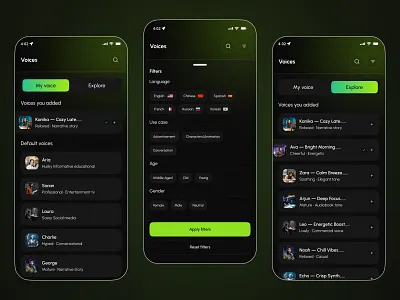 AI Audio Generator App – UI Design Exploration ai audio ai audio generator ai concept ai design ai exploration ai generated ai product ai tools app design branding dark ui futuristic ui minimal design mobile app ui ui design uiux ux ux design