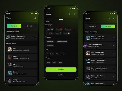 AI Audio Generator App – UI Design Exploration ai audio ai audio generator ai concept ai design ai exploration ai generated ai product ai tools app design branding dark ui futuristic ui minimal design mobile app ui ui design uiux ux ux design
