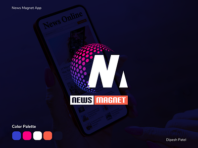 News Magnet (News Mobile App) Logo Design branding creative logo design figma graphic design illustration logo logo concept logo design news app logo news app ui news logo concept ui ux