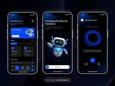 Mobile AI Assistant UI (3D & Dark Mode)