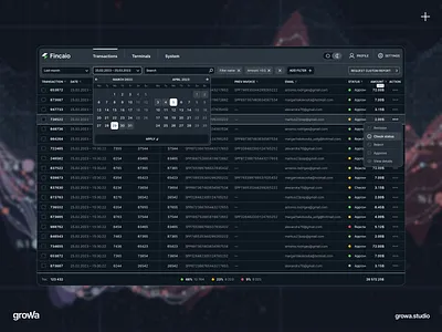 Financial app, transactions dashboard financial interface ui ux web
