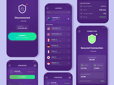 VPN Mobile App design graphic design mobile app ui ux vpn