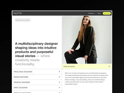 CNCPT® — Designer Portfolio for Modern Creativity award winning designer conversion creative personal website designer portfolio website grid landingpage layout minimalis minimalist website design modern web design multidisciplinary designer product designer portfolio ui uxui portfolio design web