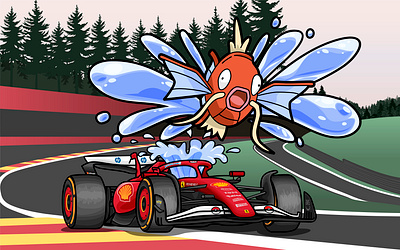 Magikap Crashes a Ferrari f1 formula 1 illustration magikarp pokemon