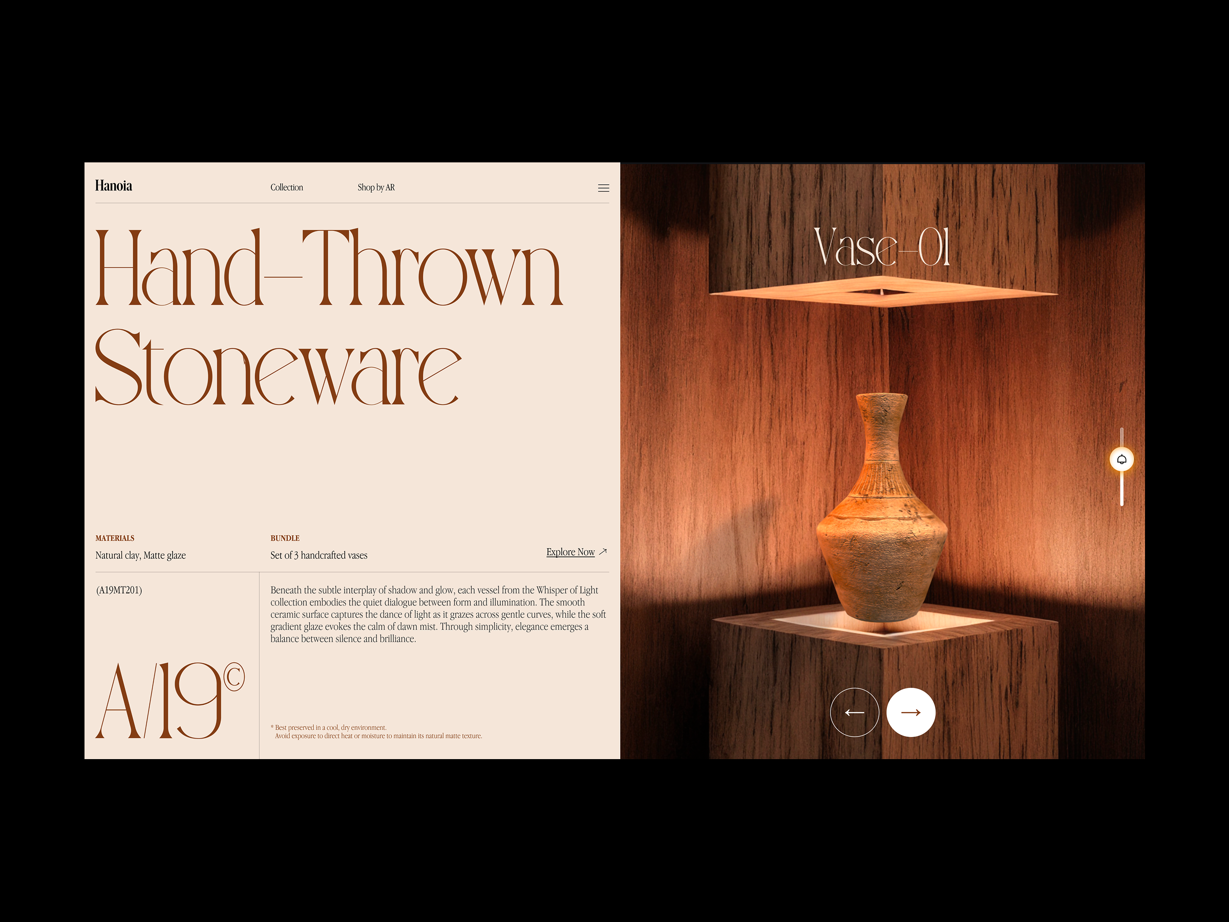 Hand-Thrown Stoneware 3d branding clean figma illustration interface minimal ui vase website