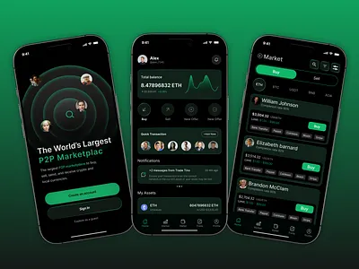 P2P Crypto Marketplace App blockchain app concept buy sell crypto ui crypto app crypto marketplace crypto platform daap digital currency app fintech fintech app fintech mobile design fintech ux mobile app ui p2p p2p marketplace p2p trading app ui web3 web3 fintech concept