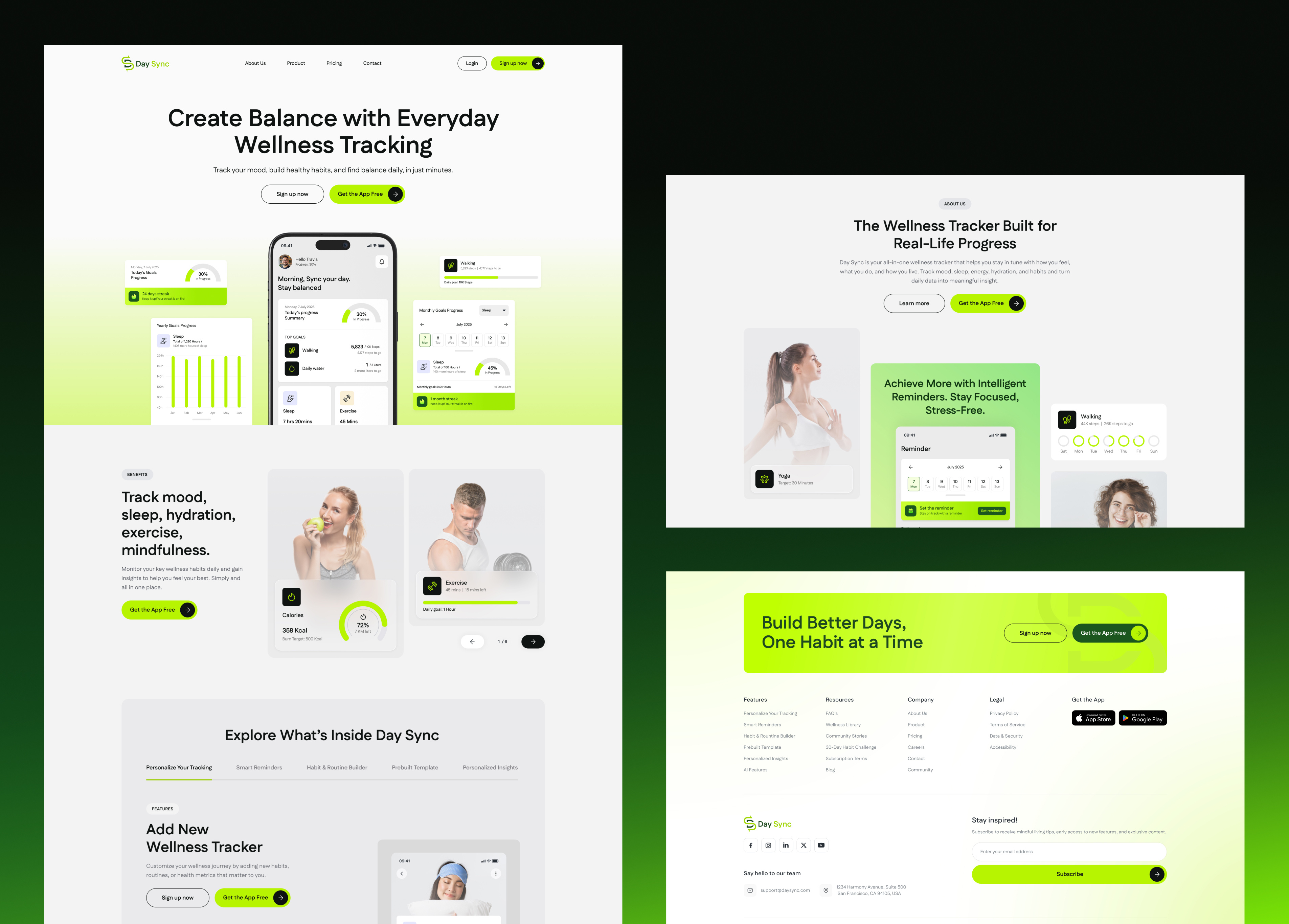 Day Sync – Daily Wellness App Tracker (Website) daily wellness app tracker health lifestyle healthy lifestyle modern web design smart data visualization ui design ux design web design wellness app