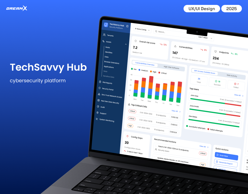 Сybersecurity platform - TechSavvy Hub analytics platform dashboard design dreamx tech platform ui ui design ux ux design