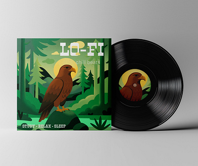 Lo-Fi Vinyl Cover Design album album cover beats bird chill cover cover design hawk illustration landscape lo fi music packaging record relax study vinyl vinyl cover woods