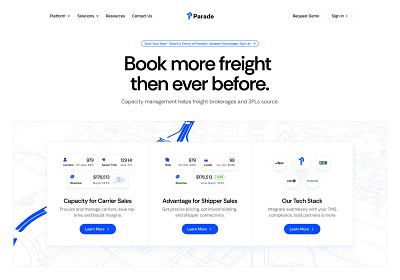 Capacity Management Startup Hero Section capacity management design freight brokers header header cards hero landing page ui ux