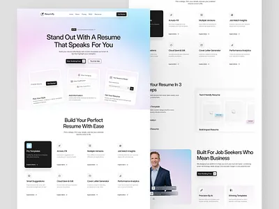 AI SaaS Landing Page 3d animation branding figma gradients graphic design herosection homepagedesign landingpage logo motion graphics resumebuilder saaslandingpage saaswesbsite uiux visualideas website