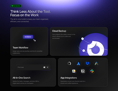 Dark Theme Bento Grid UI Design bento card design bento section bento ui design branding card design card ui design design figma design figma landing page framer landing page graphic design illustration landing page logo section ui ui design uiux uiux design vector