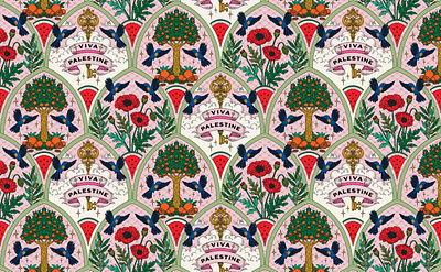 ANZ - Viva Palestine bandana art bohemian style custom bandana flower illustration folklore design graphic design hand drawing illustration magical scarf mystical art nature art pattern design scarf design textile illustration vintage drawing wildlife illustration