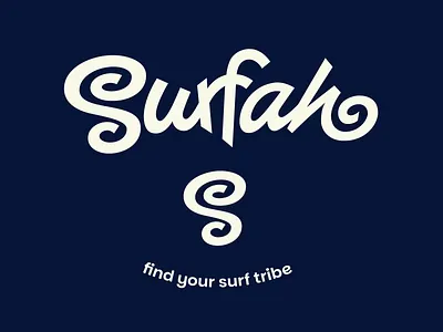 Surfah: surf style logotype authentic branding calligraphy character custom flow handlettering iconic identity lettering logo playful premium relaxed script spiral surf type unique wordmark