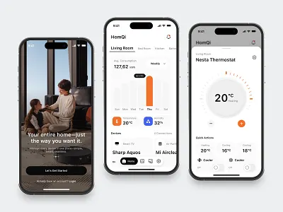 Smart Home Mobile App Exploration ac app chart clean controller design drawer fireart nav tabs temperature thermostat ui ux