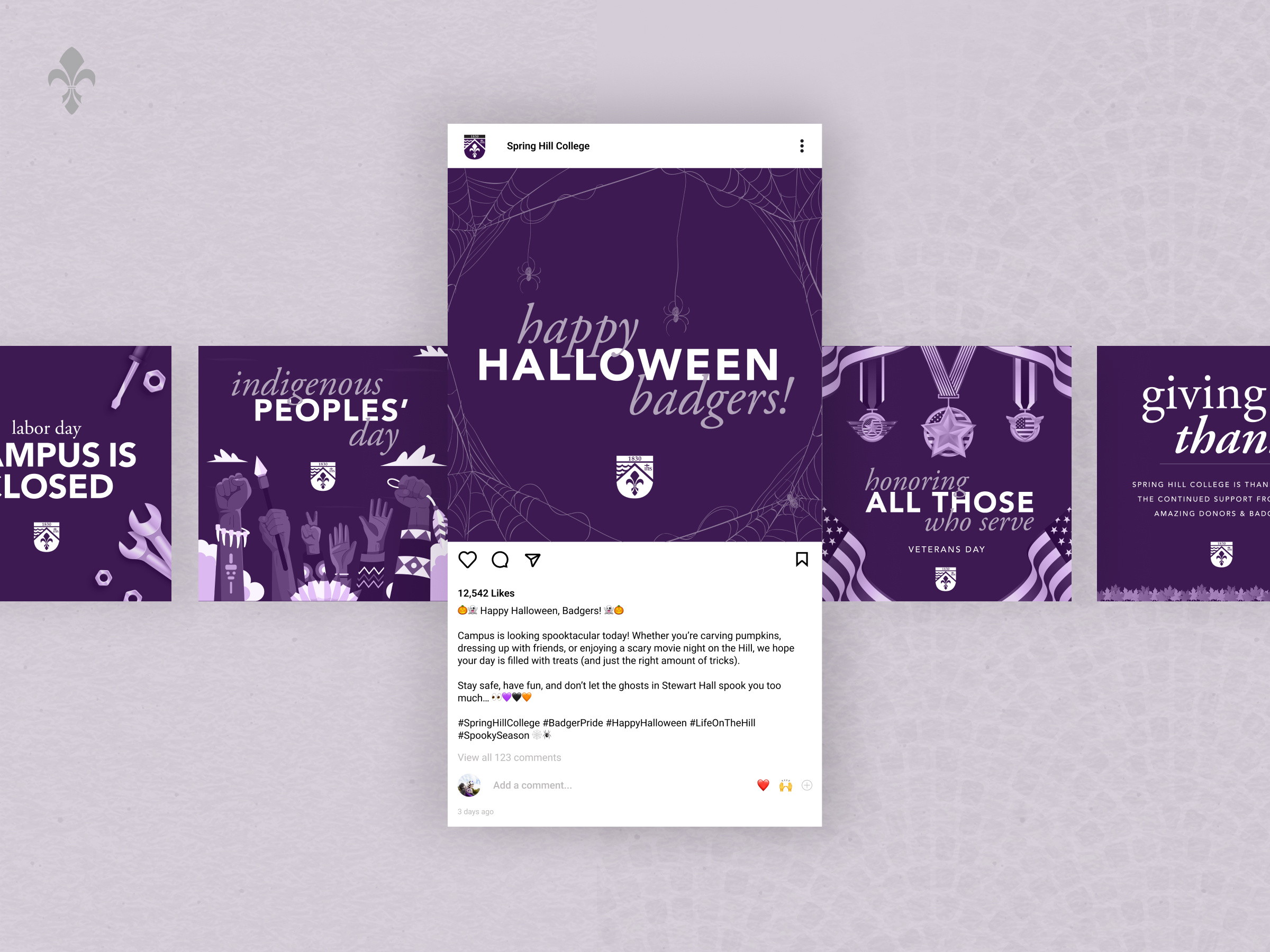 Spring Hill College: Holiday Social Media Kit brand branding college content design digital design graphic design holiday holiday graphics illustration social media social media content typography university vector visual design