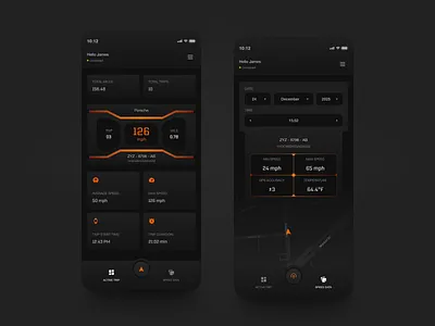 Mileage Tracking and Speed Logging App (Neumorphism Style) 3d app car app car dashboard dark mode data freelance location map milage mobile app navigation neumorphism product design speed speed tracking tracking trip uiux vibrant