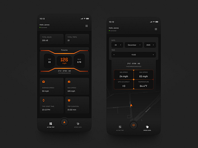Mileage Tracking and Speed Logging App (Neumorphism Style) 3d app car app car dashboard dark mode data freelance location map milage mobile app navigation neumorphism product design speed speed tracking tracking trip uiux vibrant