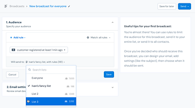 Jilt Broadcasts button dashboard design detail list navigation ui ux