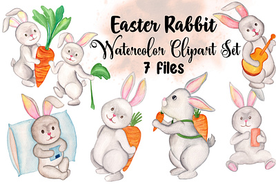 Easter Bunny Watercolor Clipart Set bunny face graphic design