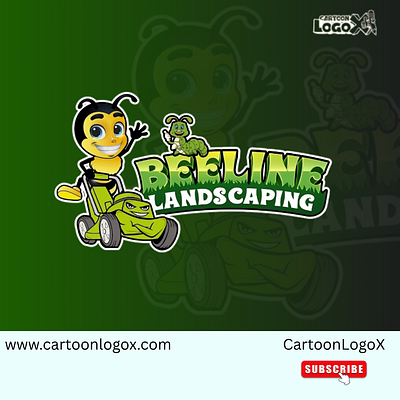 Cartoon Lawn Care Logo – Beeline Landscaping | CartoonLogoX bee mascot brand identity branding cartoon lawn care logo cartoon logo design creativebranding design graphic design lawn care logo logo logo design mascot logo outdoor branding