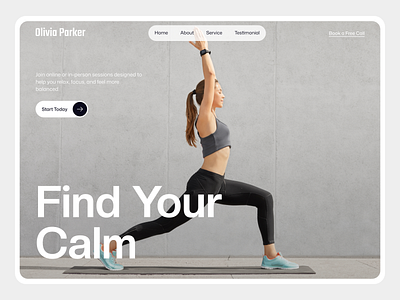 Yoga & Meditation Coach Landing Page Design calmdesign coach ui coach website figmadesign fitness wellness coach health coach healthcare ui landingpage meditationcoach mindfulness uidesign uiux uxdesign webdesign wellbeing wellnesscoach yogacoach