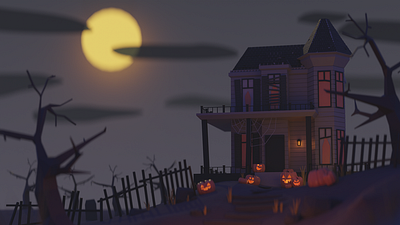 haunted 3d model blender illustration