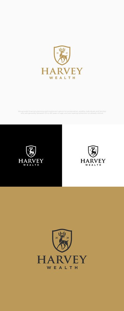Harvey Wealth – Luxury Financial Brand Logo Design brandidentity branding deerlogo elegantbranding financiallogo graphic design logo logodesign logodesigner luxurydesign luxurylogo shieldlogo vector wealthmanagement