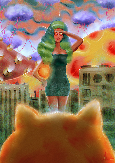 "A Girl and a Cat" art branding cartoon color pencil comic design draw dream fun girl illustration manga poster tee shirt vintage water ink