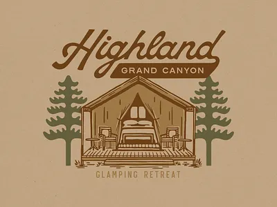 Highland Grand Canyon branding camping desert design glamping grand canyon graphic design illustration illustration art logo logo design nature retreat tent trees typography vector
