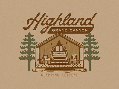 Highland Grand Canyon branding camping desert design glamping grand canyon graphic design illustration illustration art logo logo design nature retreat tent trees typography vector