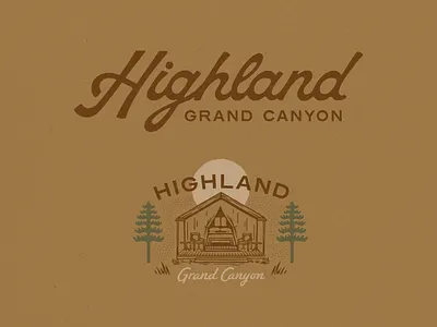 Highland Grand Canyon arizona brand design branding camping design glamping grand canyon graphic design illustration illustration art logo logo design nature retro texture trees typography vector vintage